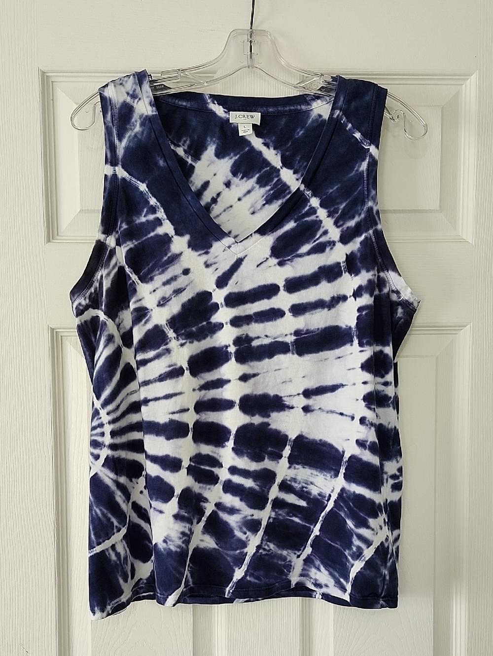 J Crew Tie Dye Sleeveless V-neck Tshirt Navy & White